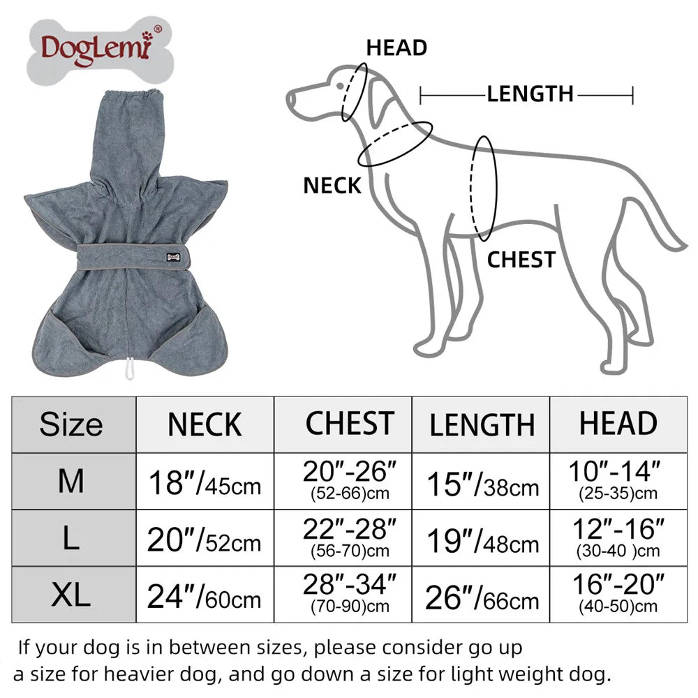 DogLemi™ Microfibre Dog Bathrobe – Ultra-Absorbent Drying Coat