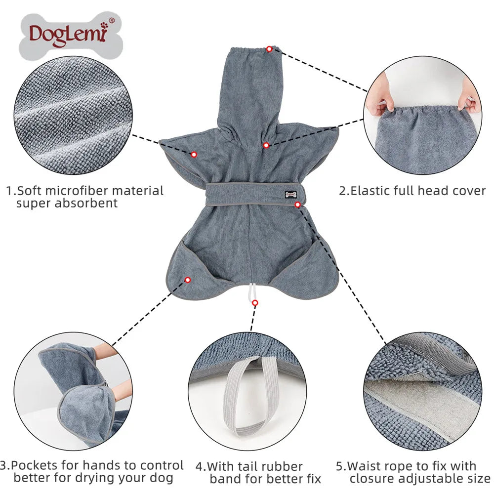 DogLemi™ Microfibre Dog Bathrobe – Ultra-Absorbent Drying Coat