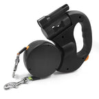 Dual Retractable Dog Leash w/LED Flashlight and Waste Bag Box Roulette