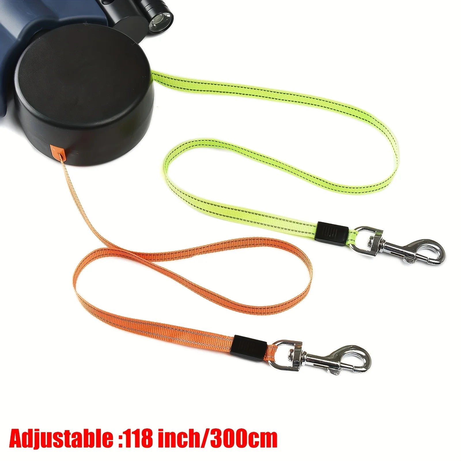 Dual Retractable Dog Leash w/LED Flashlight and Waste Bag Box Roulette