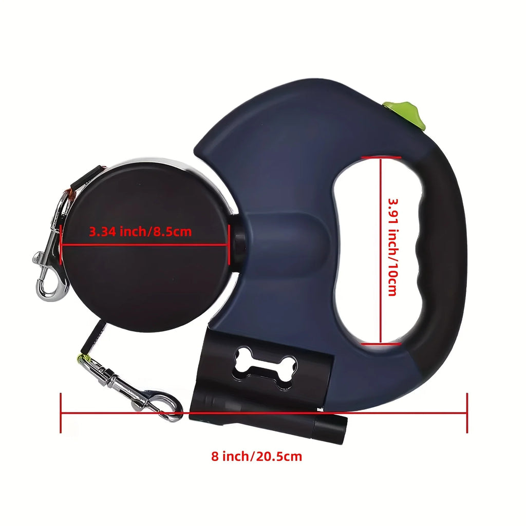 Dual Retractable Dog Leash w/LED Flashlight and Waste Bag Box Roulette