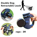 Dual Retractable Dog Leash w/LED Flashlight and Waste Bag Box Roulette