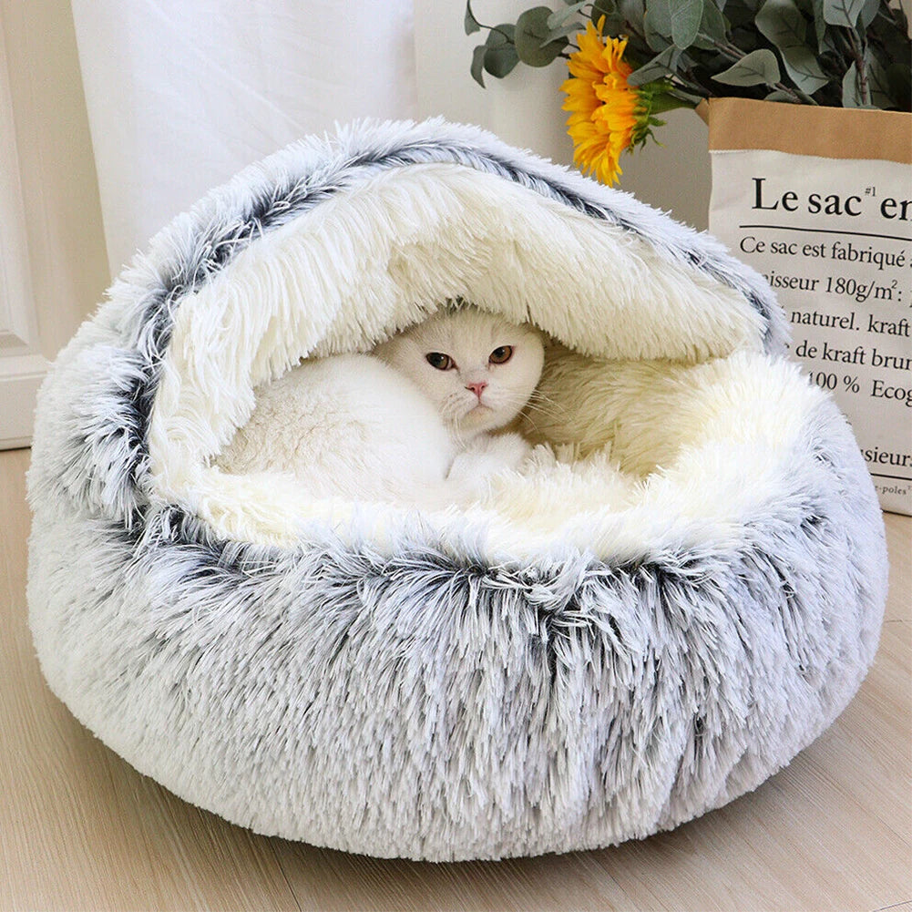 CuddleCave – Plush Covered Bed for Cats & Small Dogs