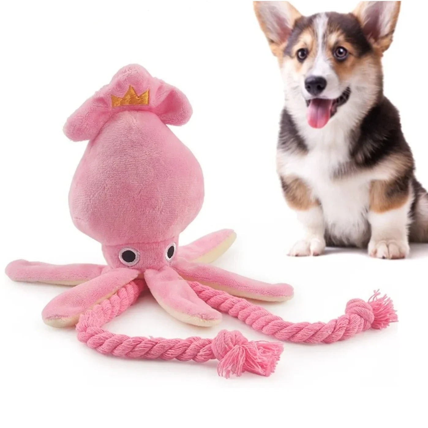SquishySquid — Plush Squeaky Rope Toy for Dogs