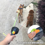 Dual Retractable Dog Leash w/LED Flashlight and Waste Bag Box Roulette