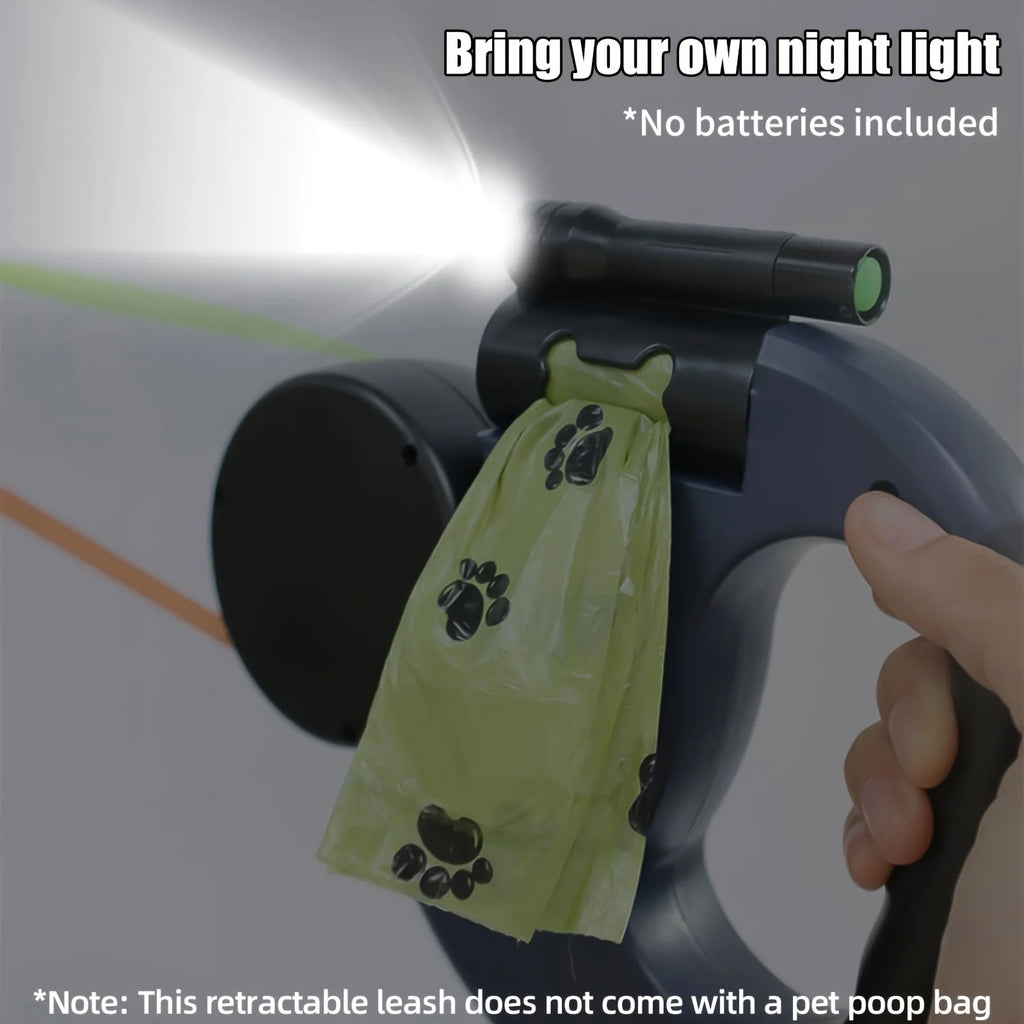 Dual Retractable Dog Leash w/LED Flashlight and Waste Bag Box Roulette